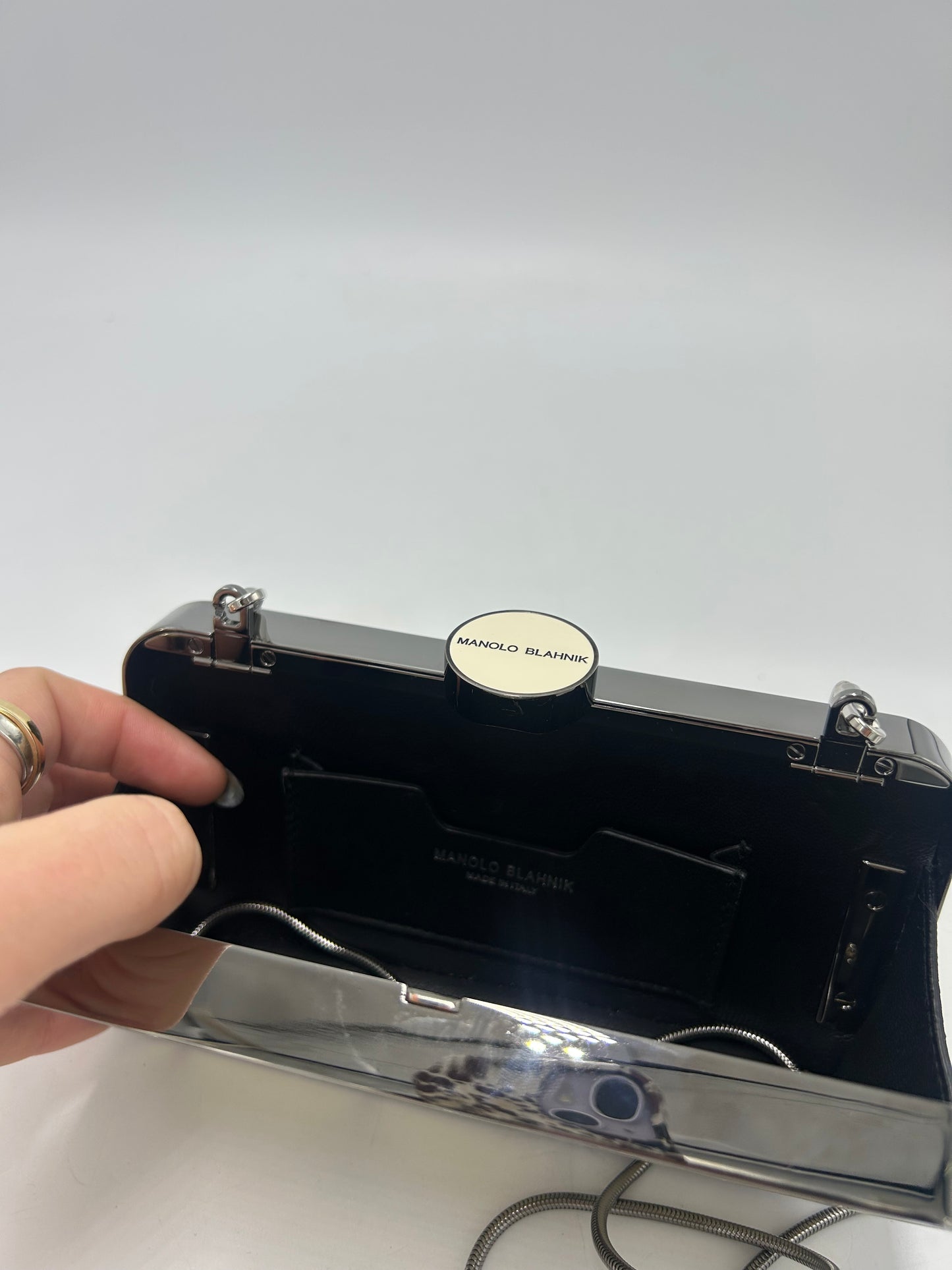 Manolo Blahnik Mina Gunmetal Luxury Designer Clutch Handbag