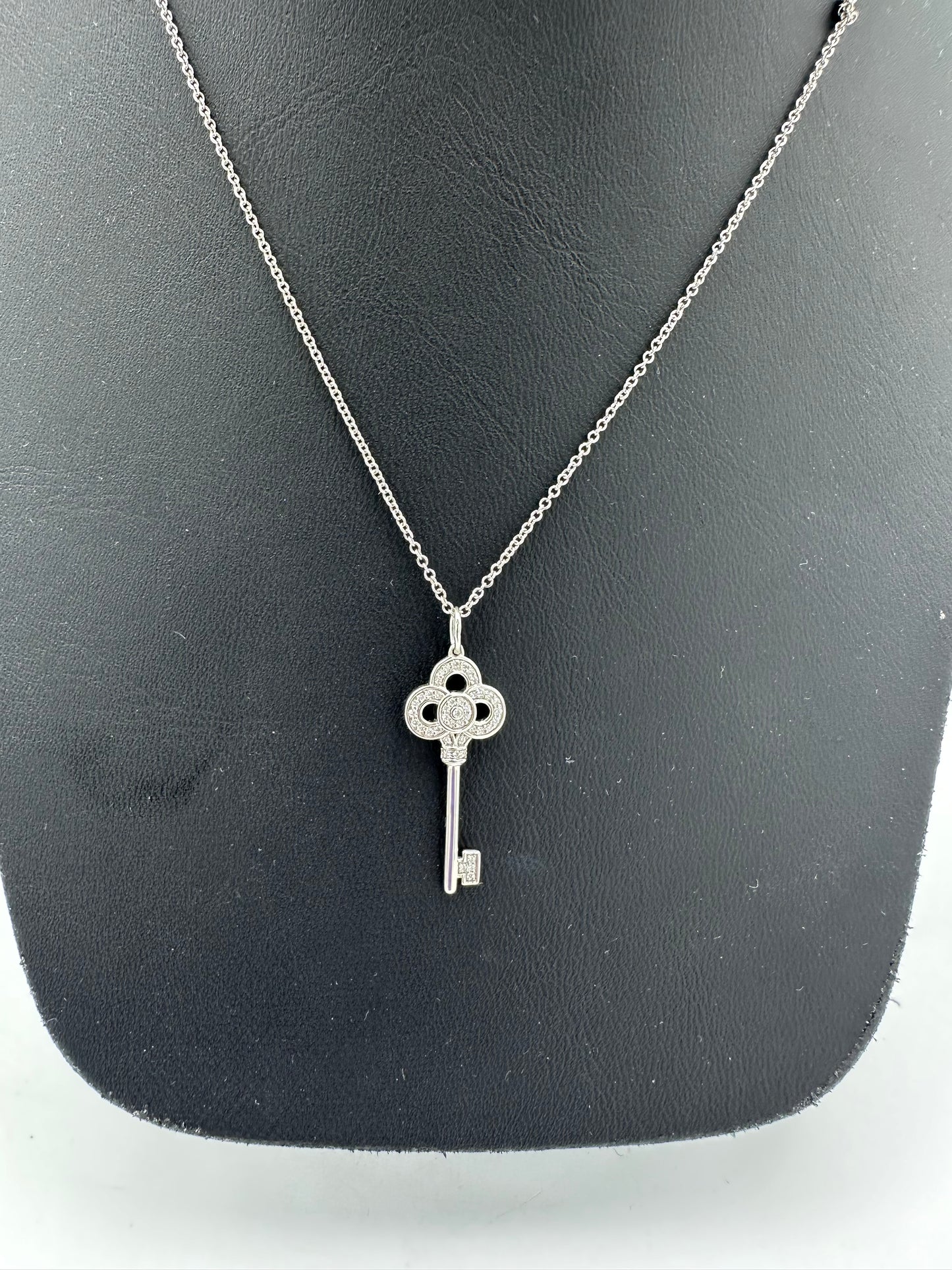 Tiffany & Company Luxury Crown Key 18K White Gold with Diamonds Necklace