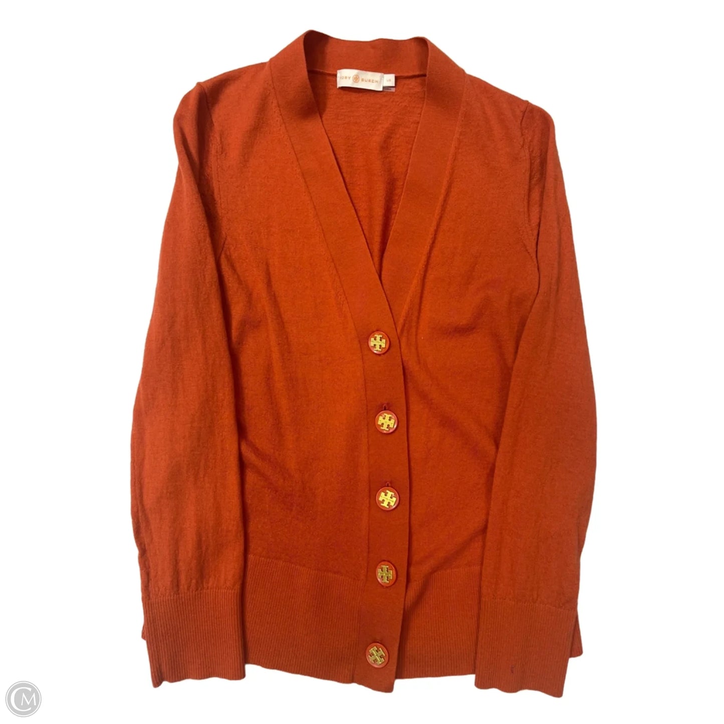 Sweater Cardigan Designer By Tory Burch In Orange, Size: L