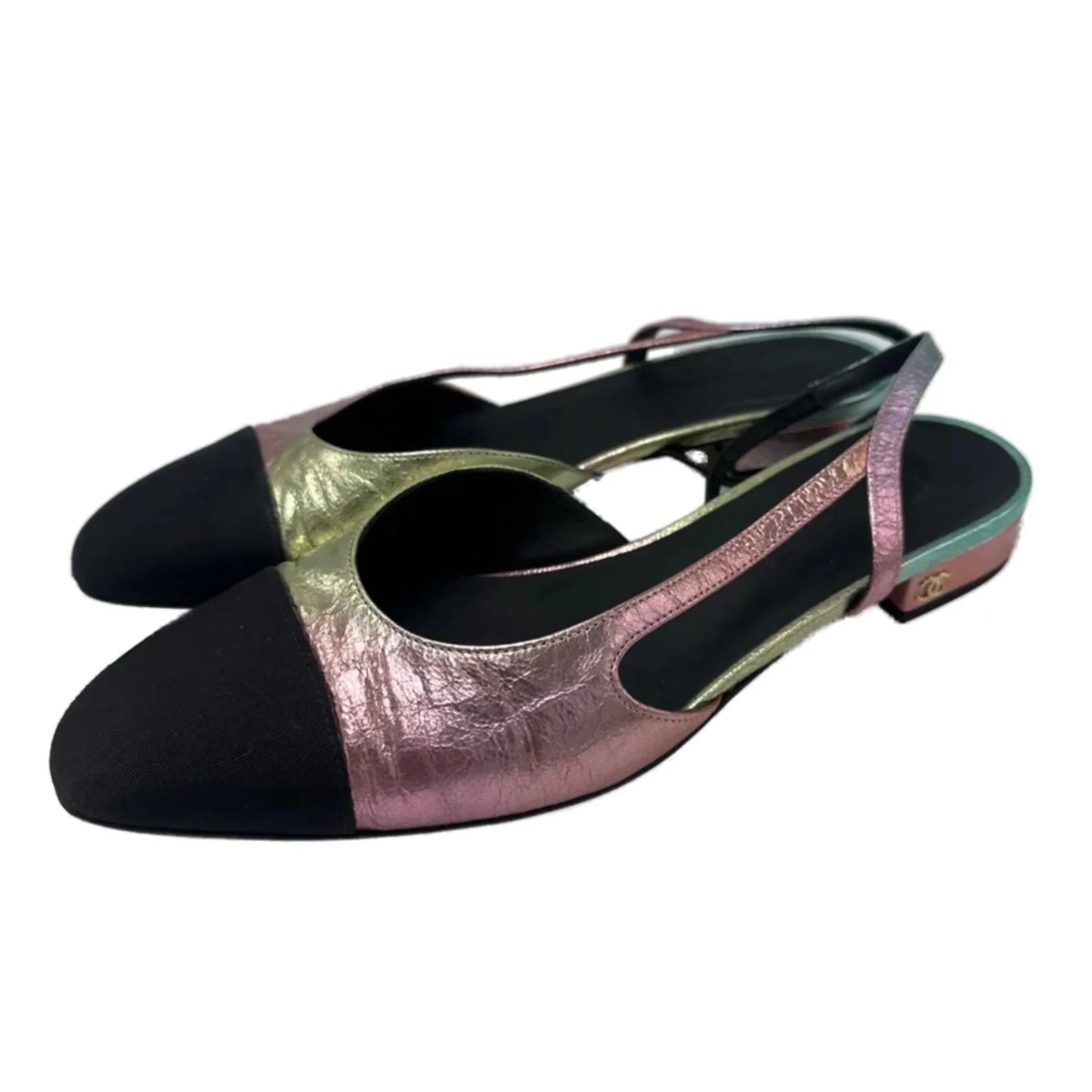 Chanel Interlocking CC Logo Luxury Designer Slingback Shoes, Size: 9.5 (39.5)
