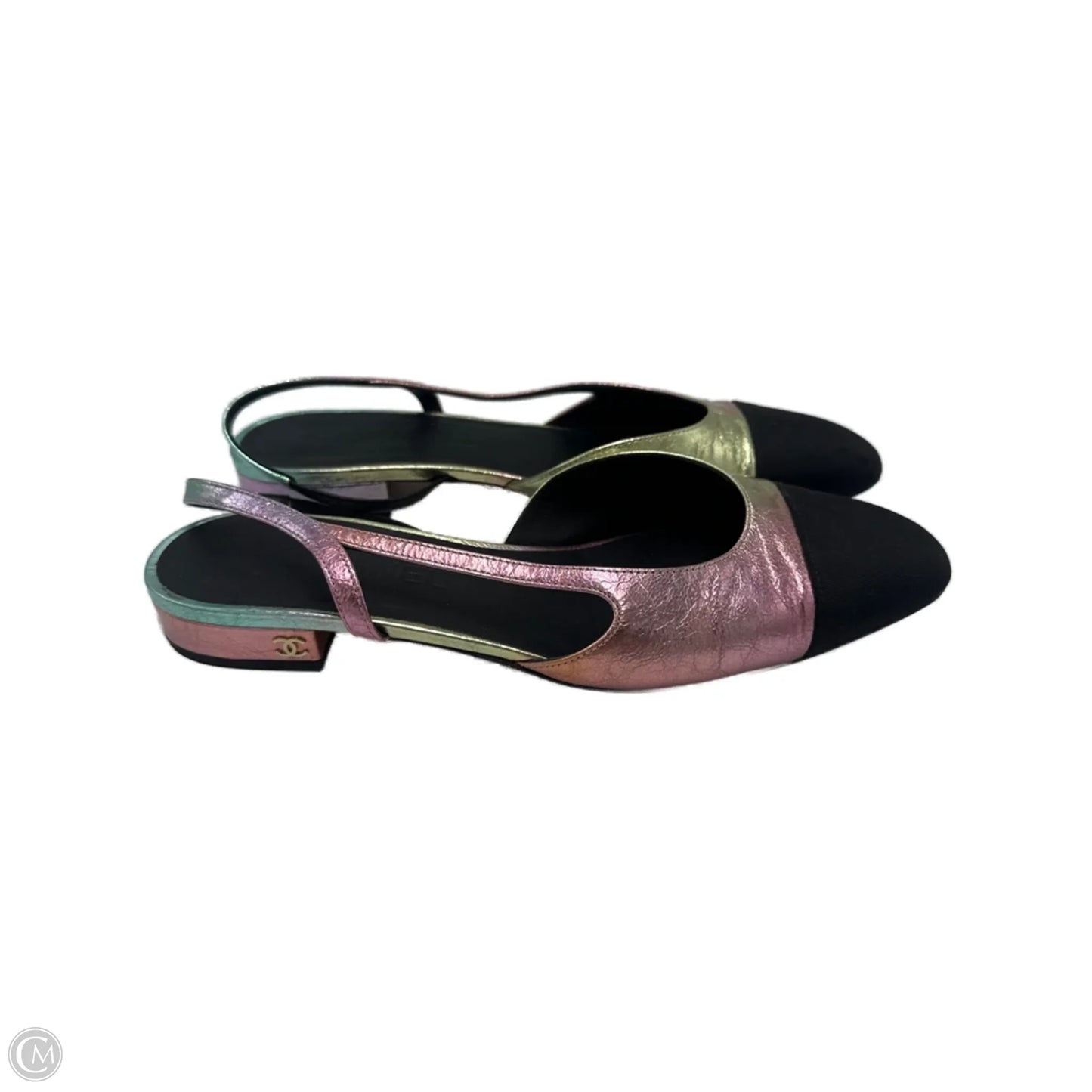 Chanel Interlocking CC Logo Luxury Designer Slingback Shoes, Size: 9.5 (39.5)