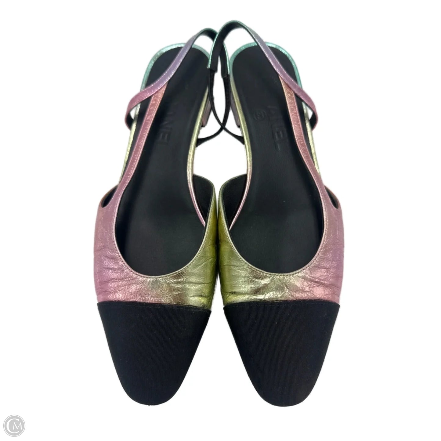Chanel Interlocking CC Logo Luxury Designer Slingback Shoes, Size: 9.5 (39.5)