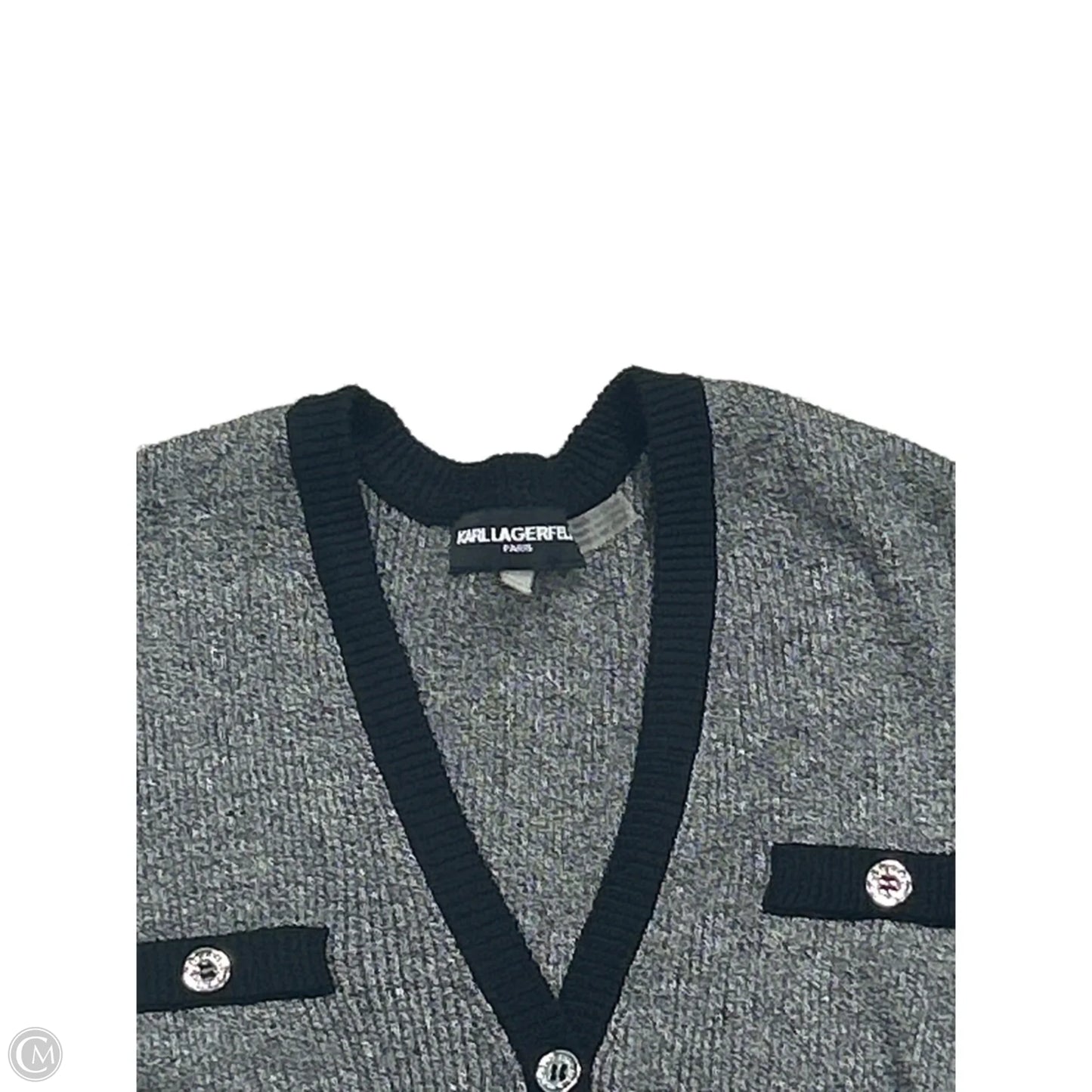 Sweater Cardigan Designer By Karl Lagerfeld In Grey, Size: M