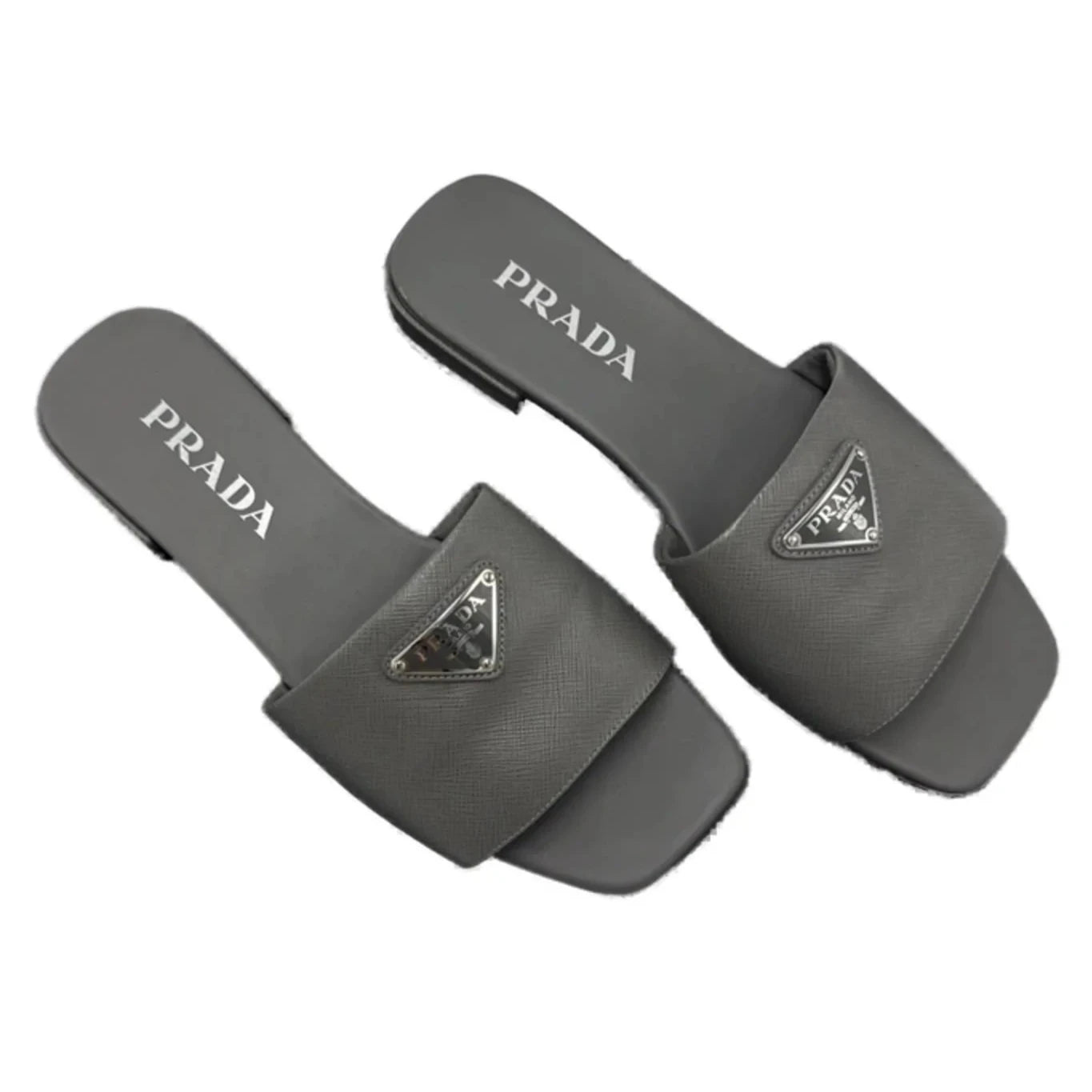 Prada Saffiano Logo Luxury Designer Slides, Size: 8