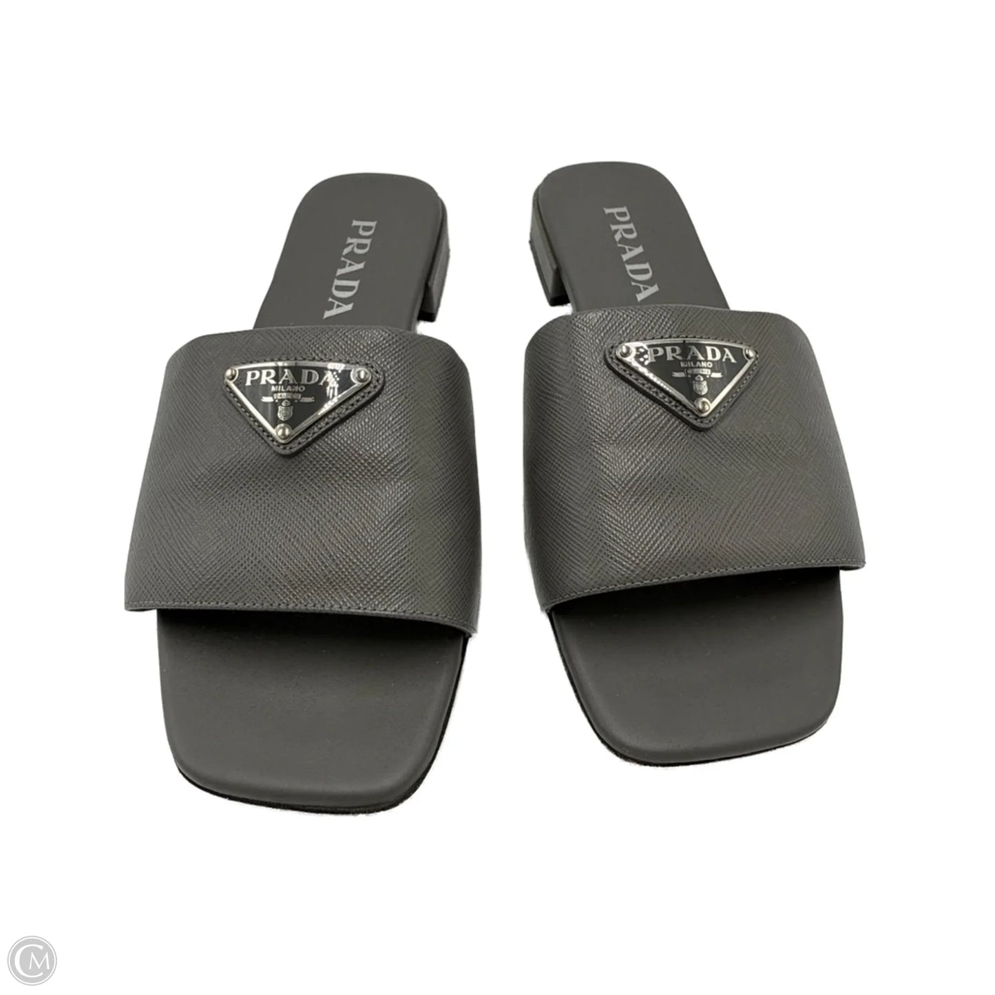 Prada Saffiano Logo Luxury Designer Slides, Size: 8