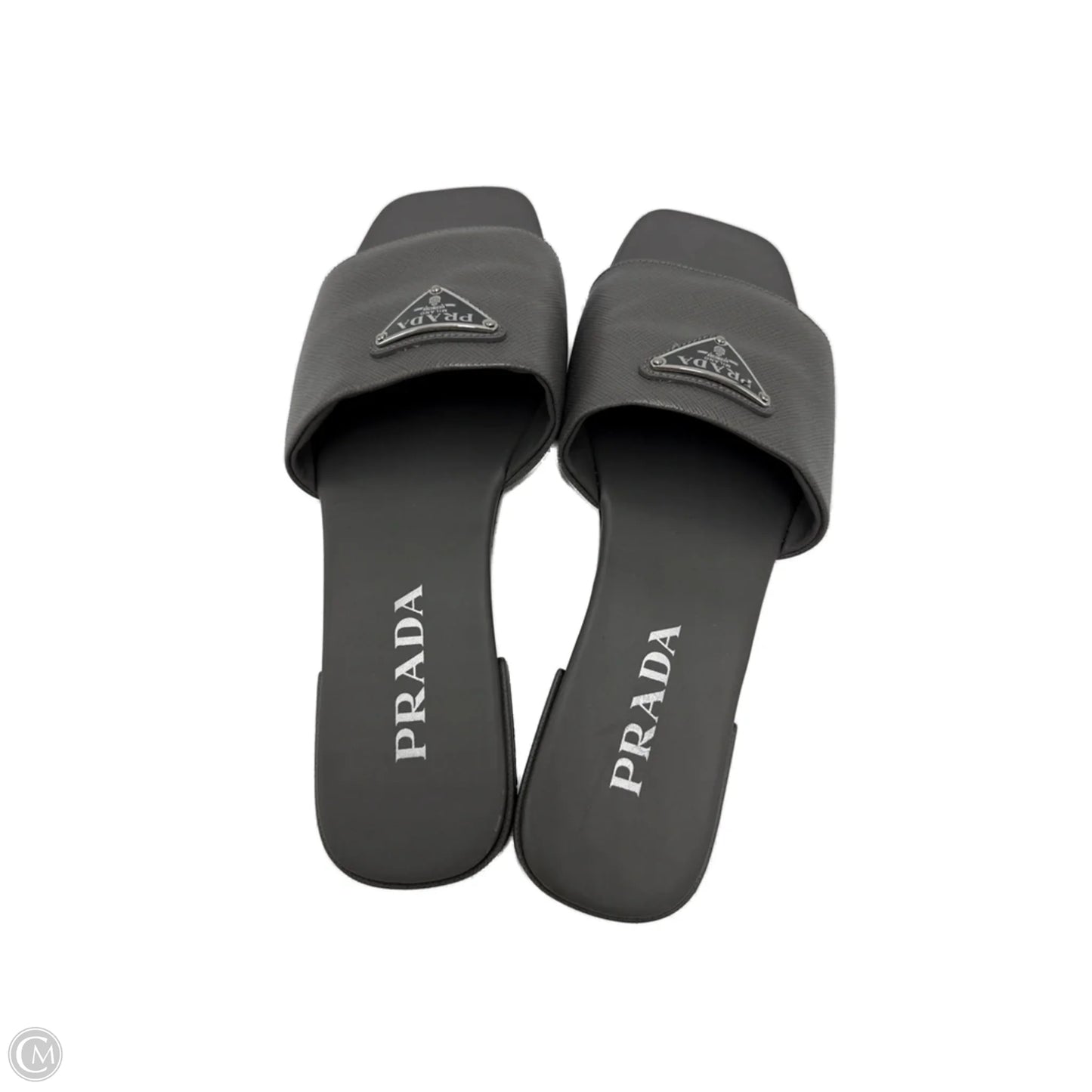 Prada Saffiano Logo Luxury Designer Slides, Size: 8