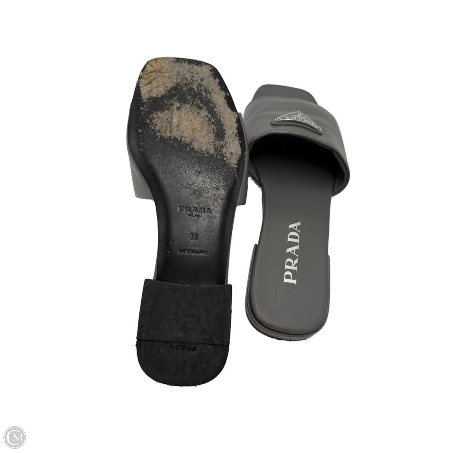 Prada Saffiano Logo Luxury Designer Slides, Size: 8