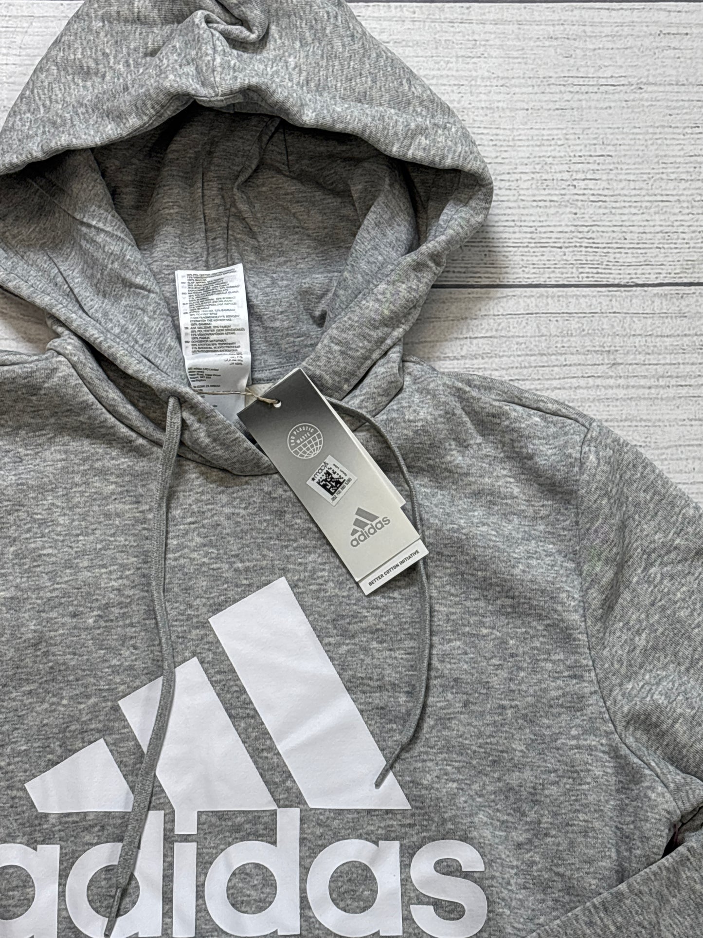 Athletic Sweatshirt Hoodie By Adidas In Grey, Size: M