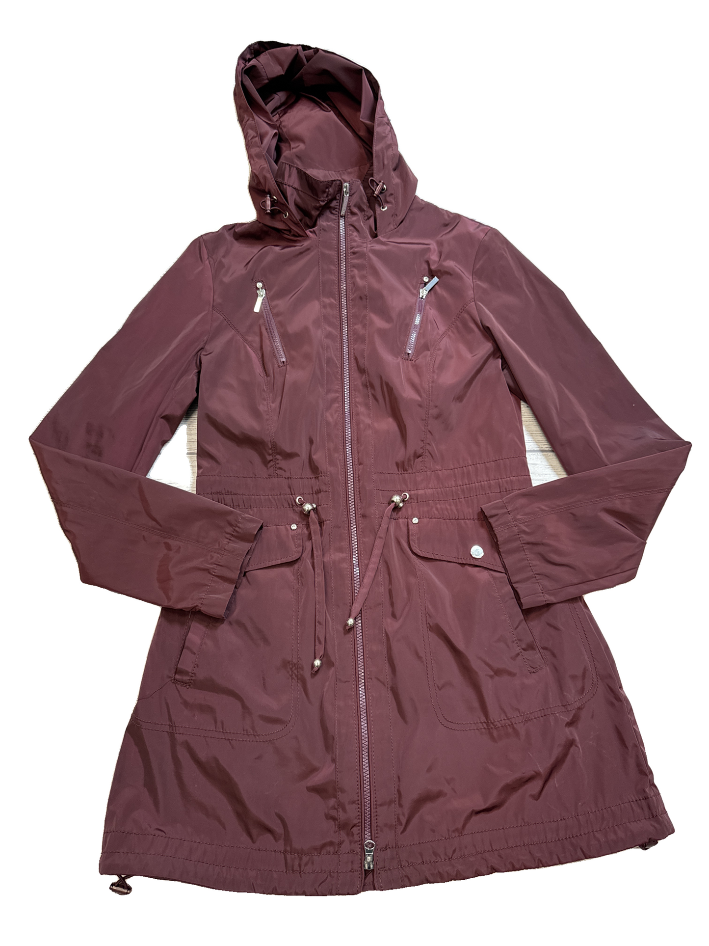 Coat Raincoat By Laundry In Maroon, Size: S