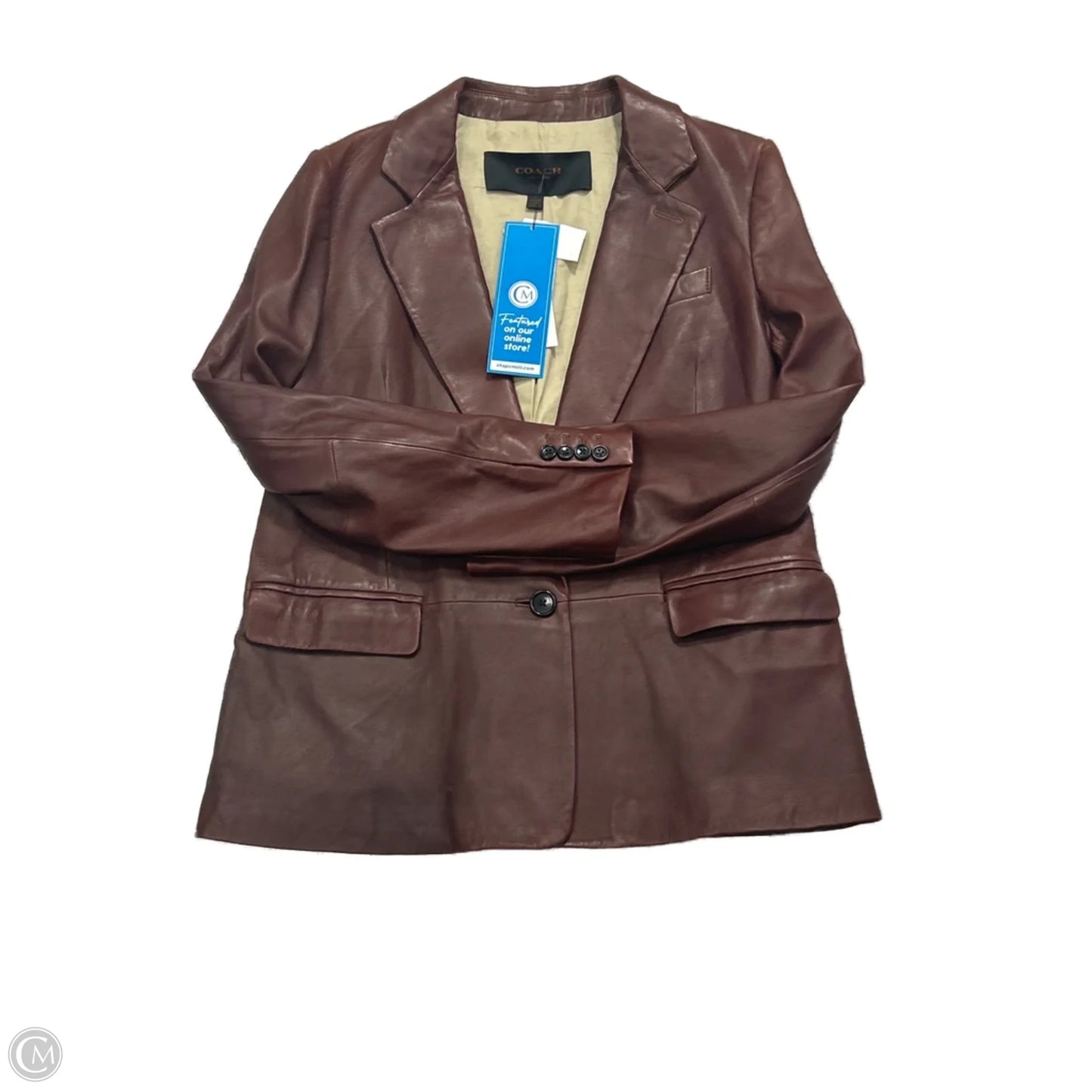 Leather Blazer Designer By Coach In Brown, Size: L