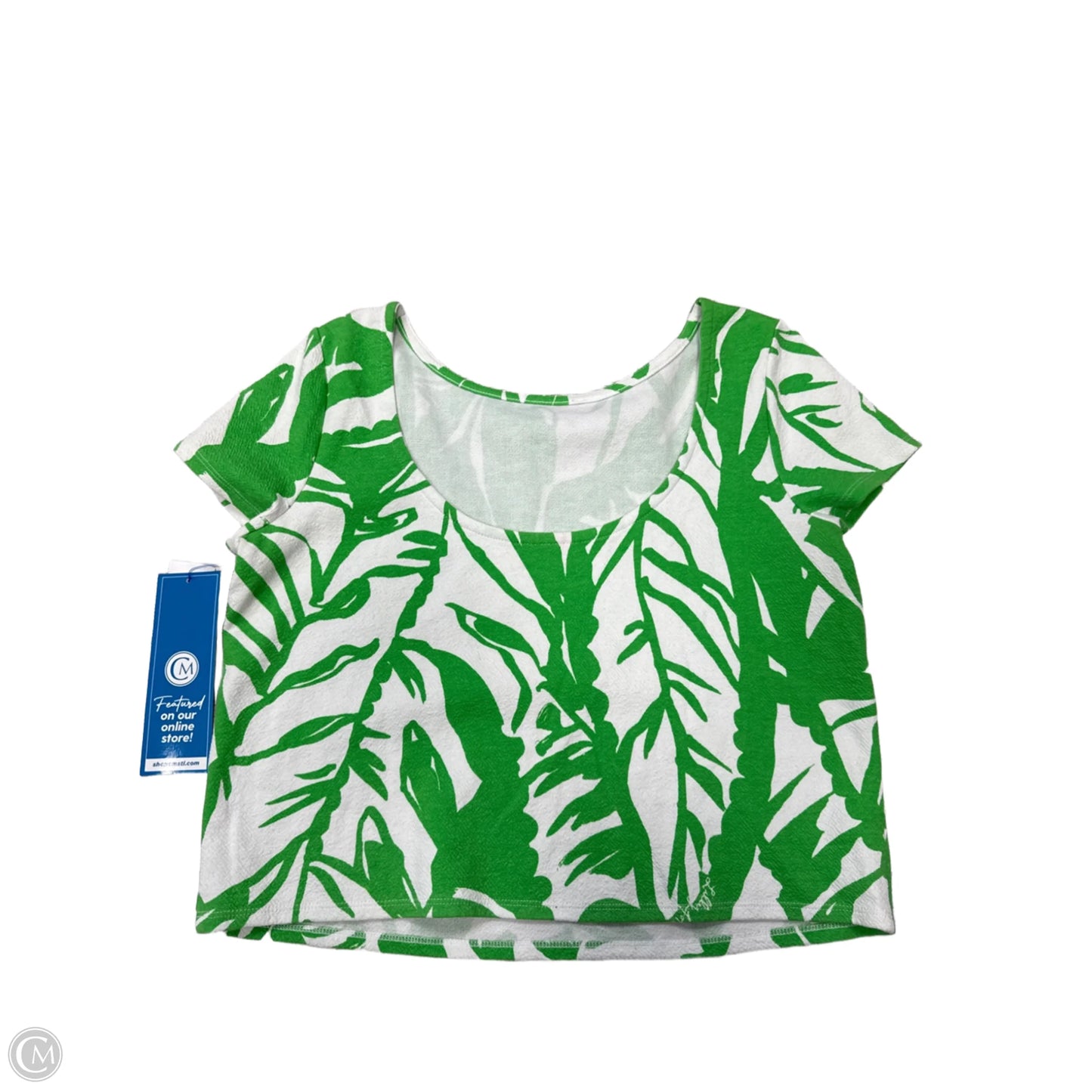 Top Short Sleeve Designer By Lilly Pulitzer In Green & White, Size: L