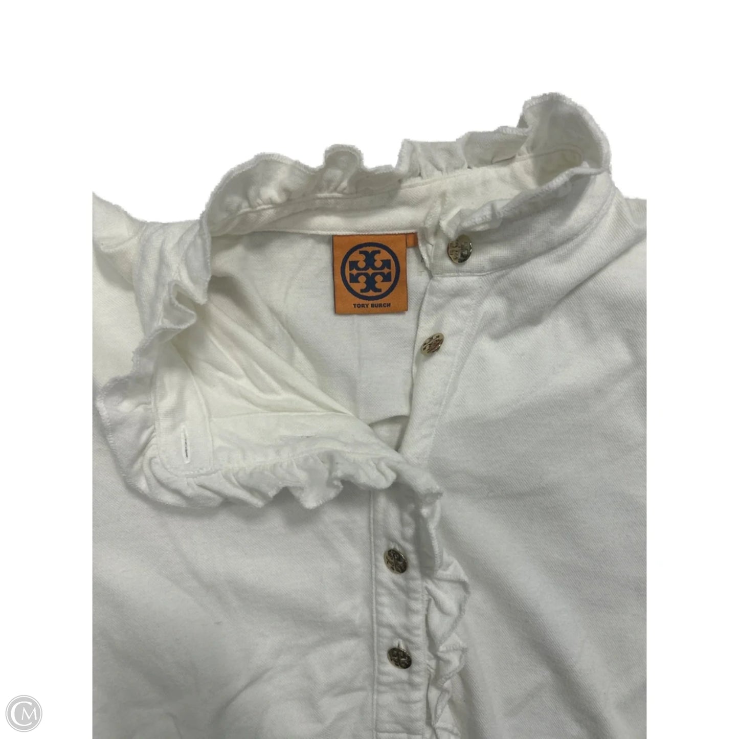 Top Short Sleeve Designer By Tory Burch In White, Size: L