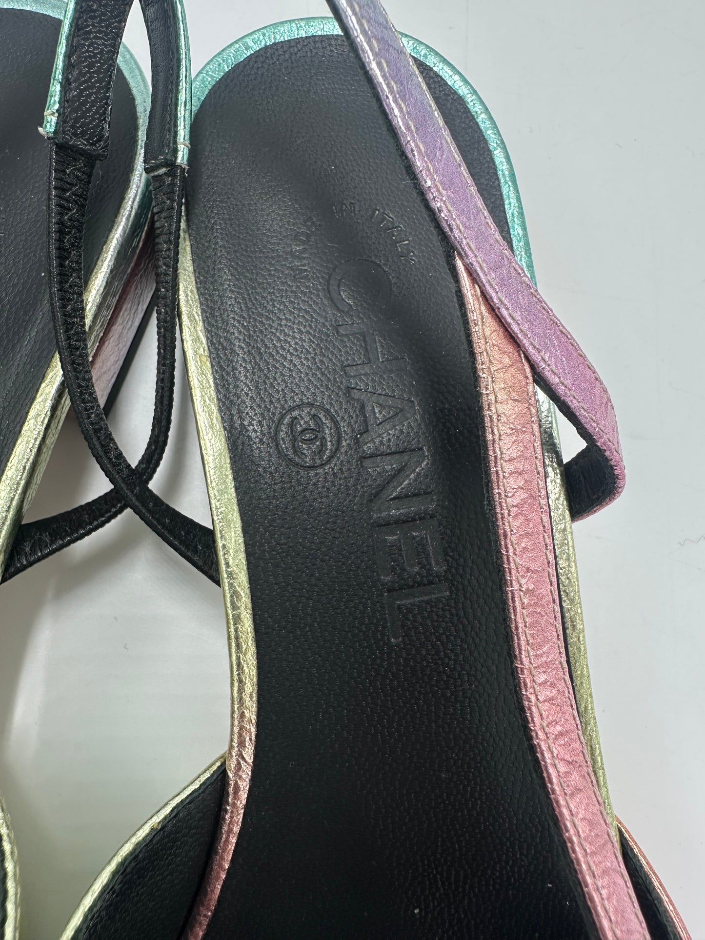 Chanel Interlocking CC Logo Luxury Designer Slingback Shoes, Size: 9.5 (39.5)