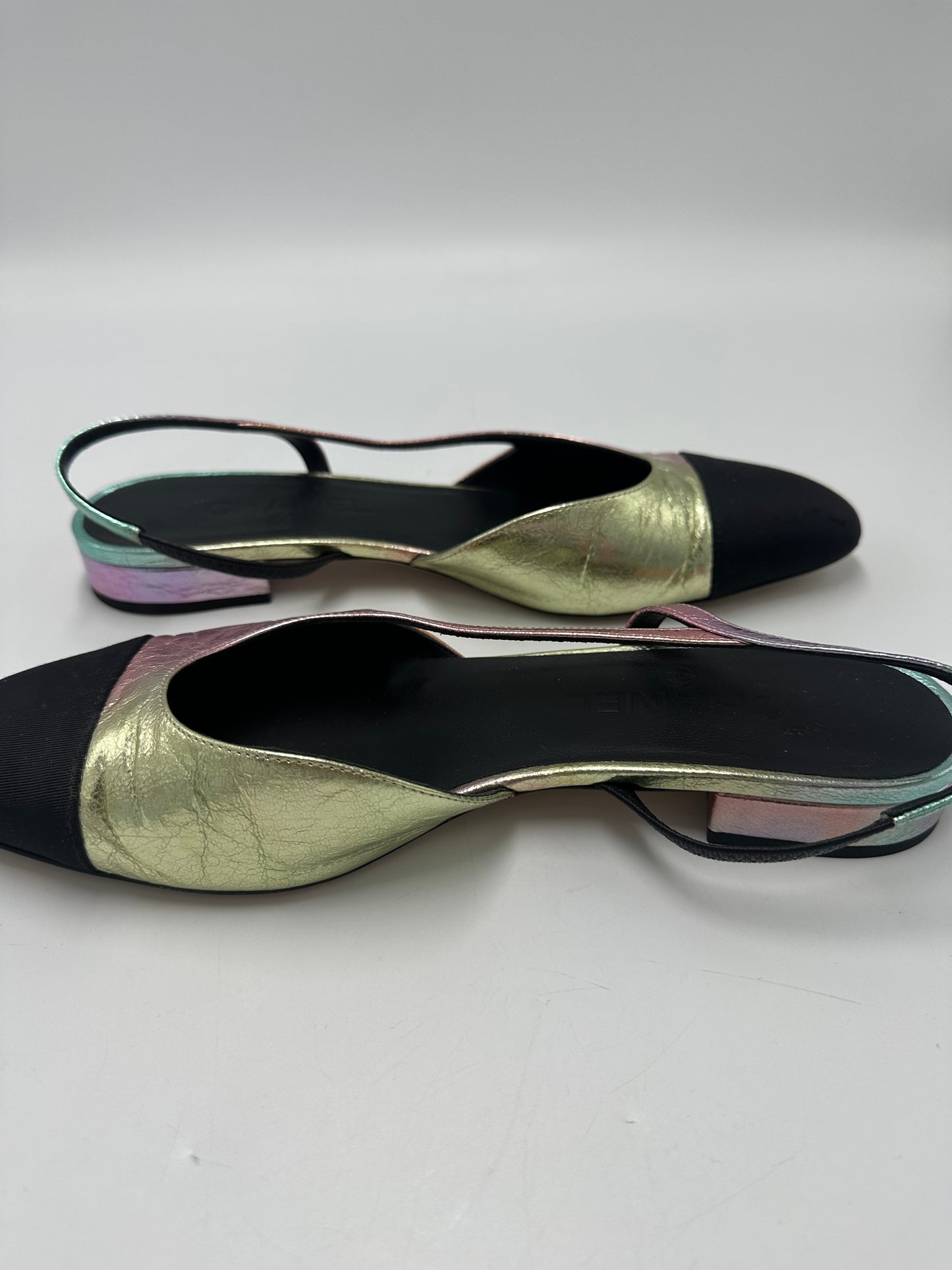 Chanel Interlocking CC Logo Luxury Designer Slingback Shoes, Size: 9.5 (39.5)