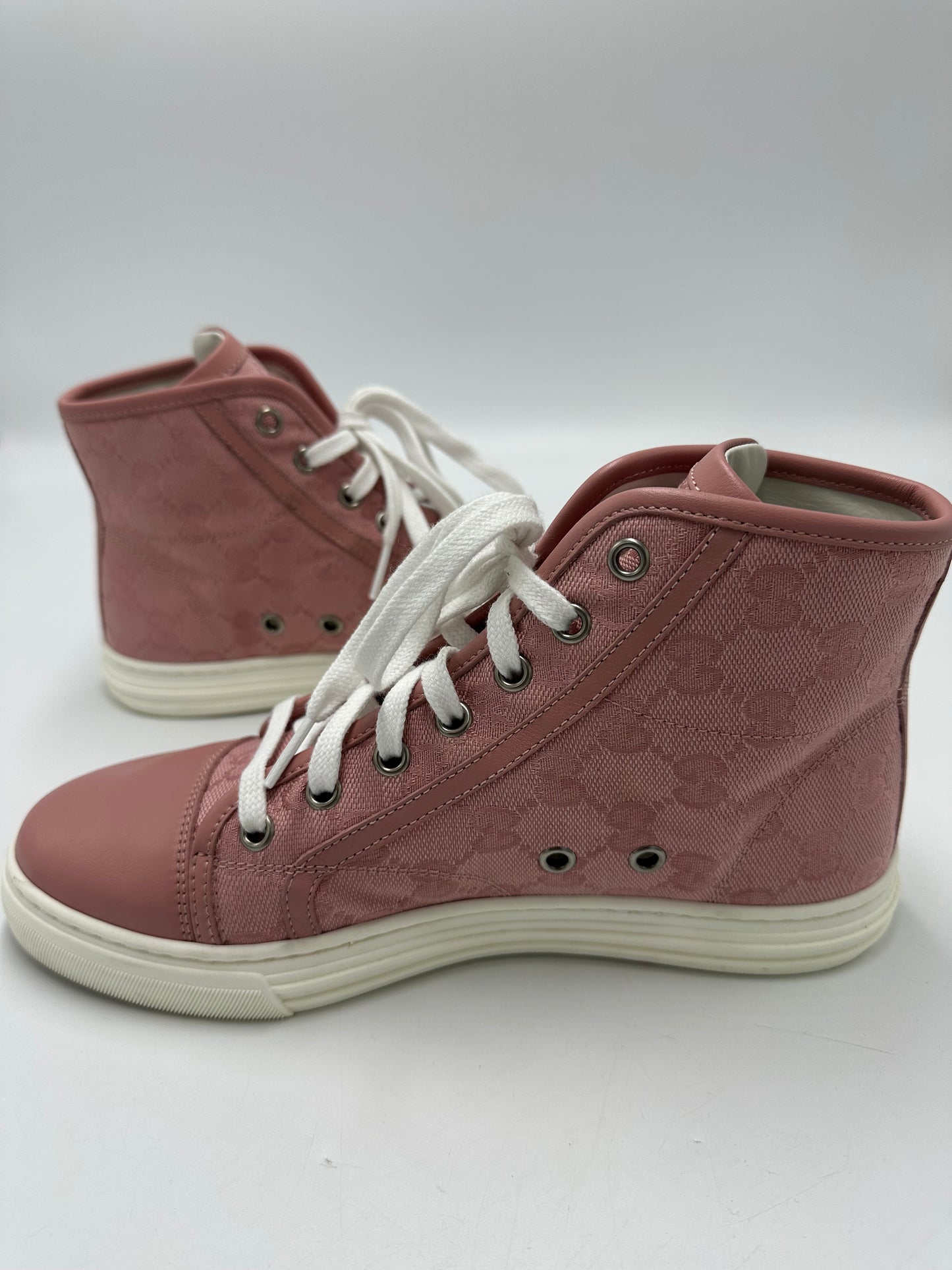 Gucci Miro Soft High Top Luxury Designer Sneaker In Pink, Size: 6