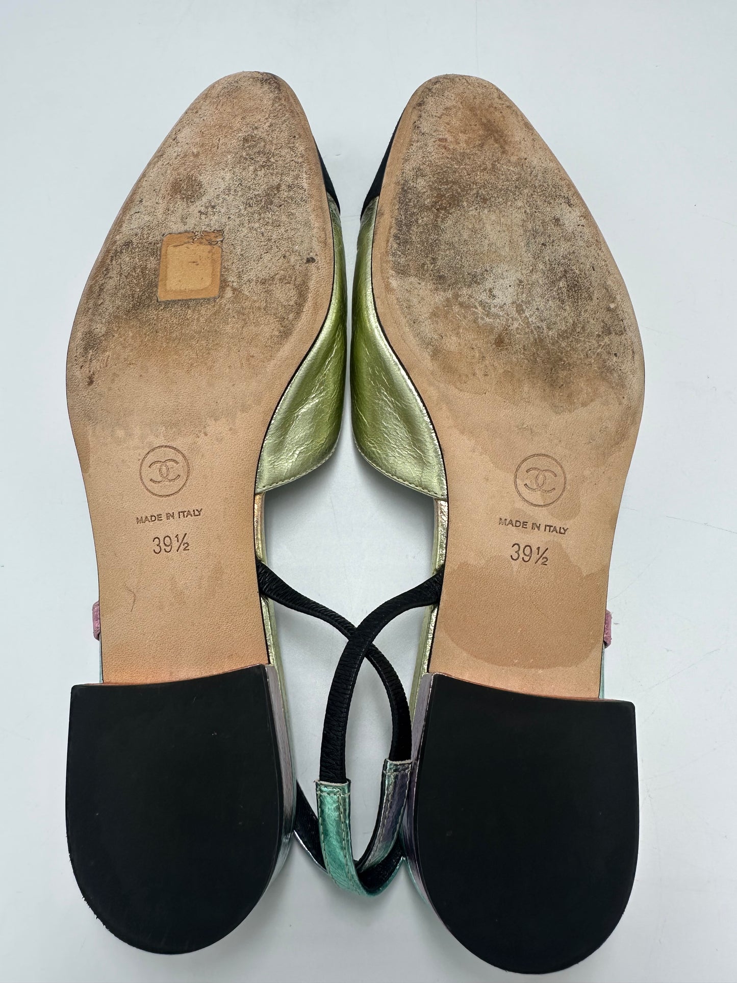 Chanel Interlocking CC Logo Luxury Designer Slingback Shoes, Size: 9.5 (39.5)