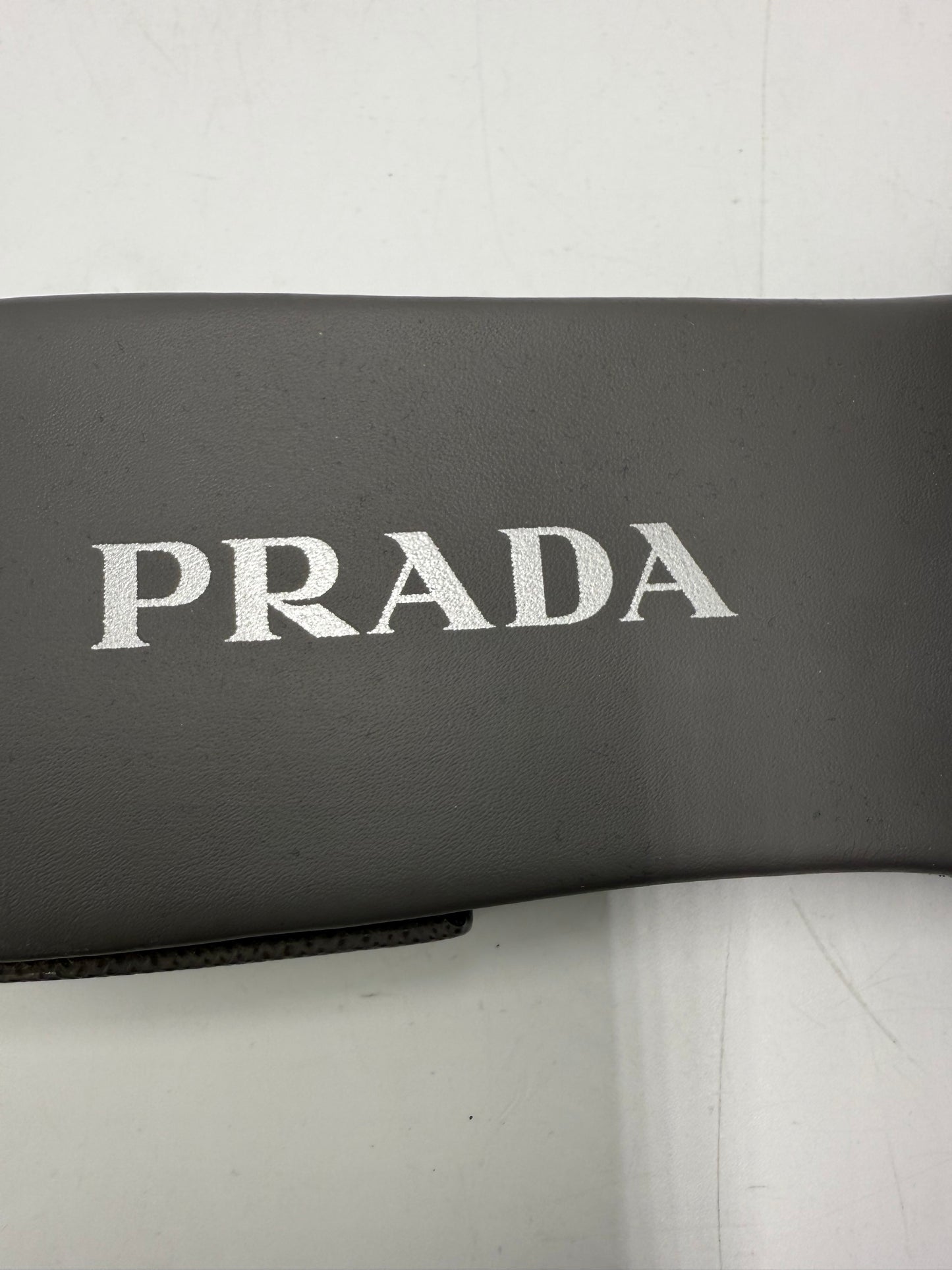 Prada Saffiano Logo Luxury Designer Slides, Size: 8