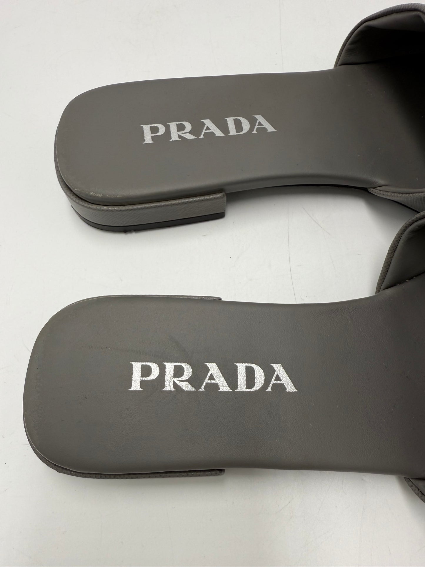 Prada Saffiano Logo Luxury Designer Slides, Size: 8