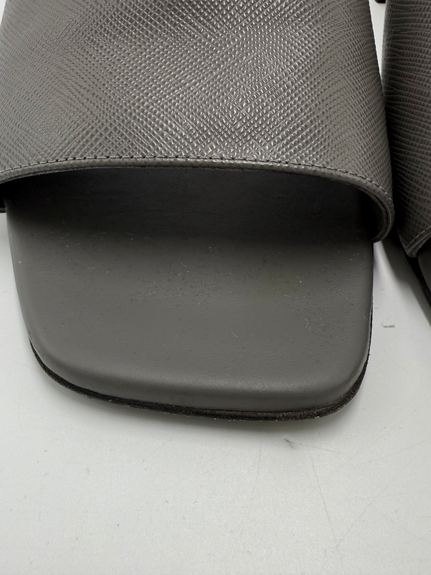 Prada Saffiano Logo Luxury Designer Slides, Size: 8