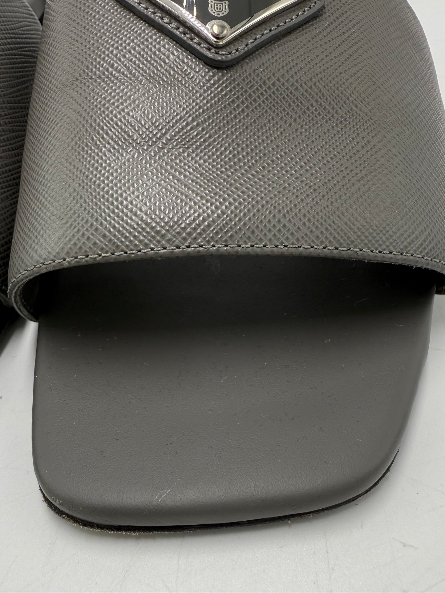 Prada Saffiano Logo Luxury Designer Slides, Size: 8