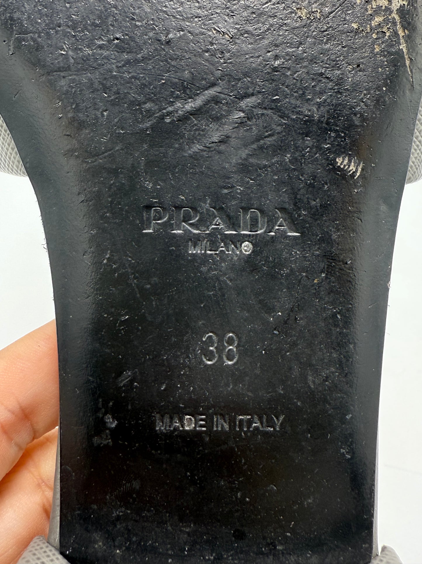 Prada Saffiano Logo Luxury Designer Slides, Size: 8