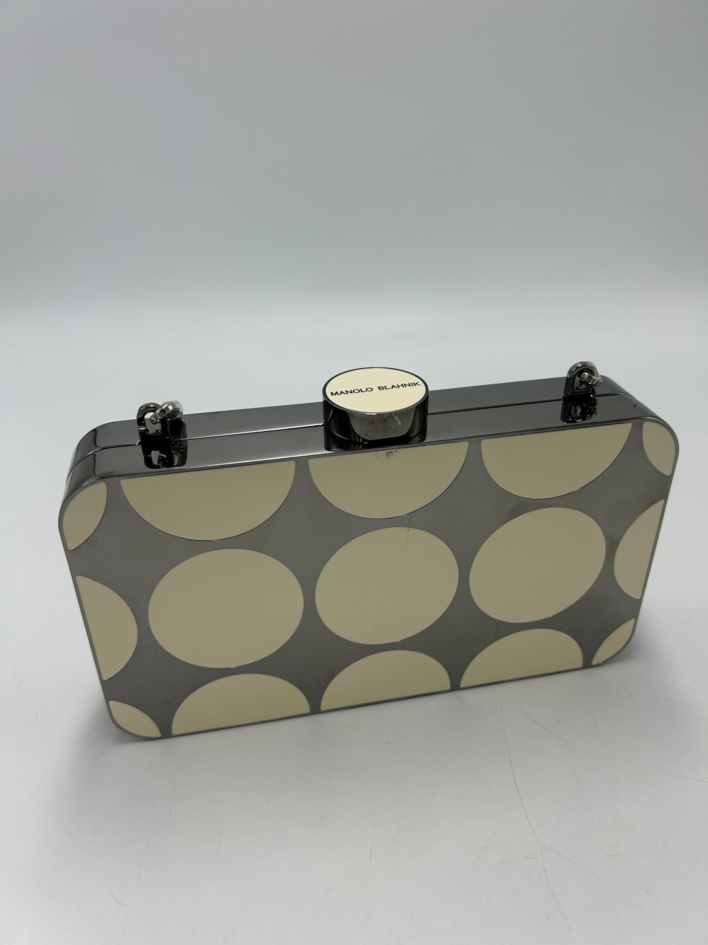 Manolo Blahnik Mina Gunmetal Luxury Designer Clutch Handbag