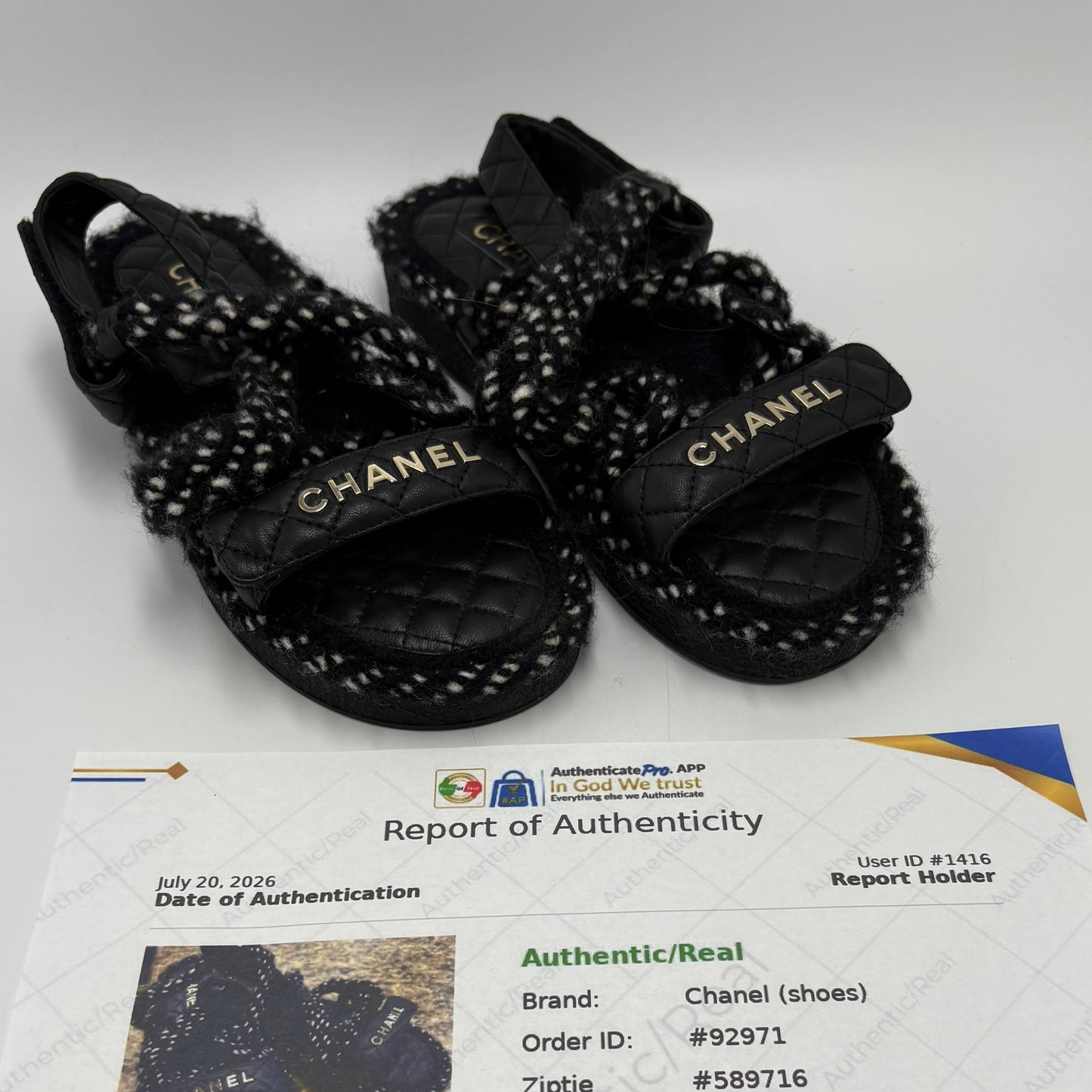 Chanel Cord Lambskin Logo Luxury Sandals, Size: 9 / 39