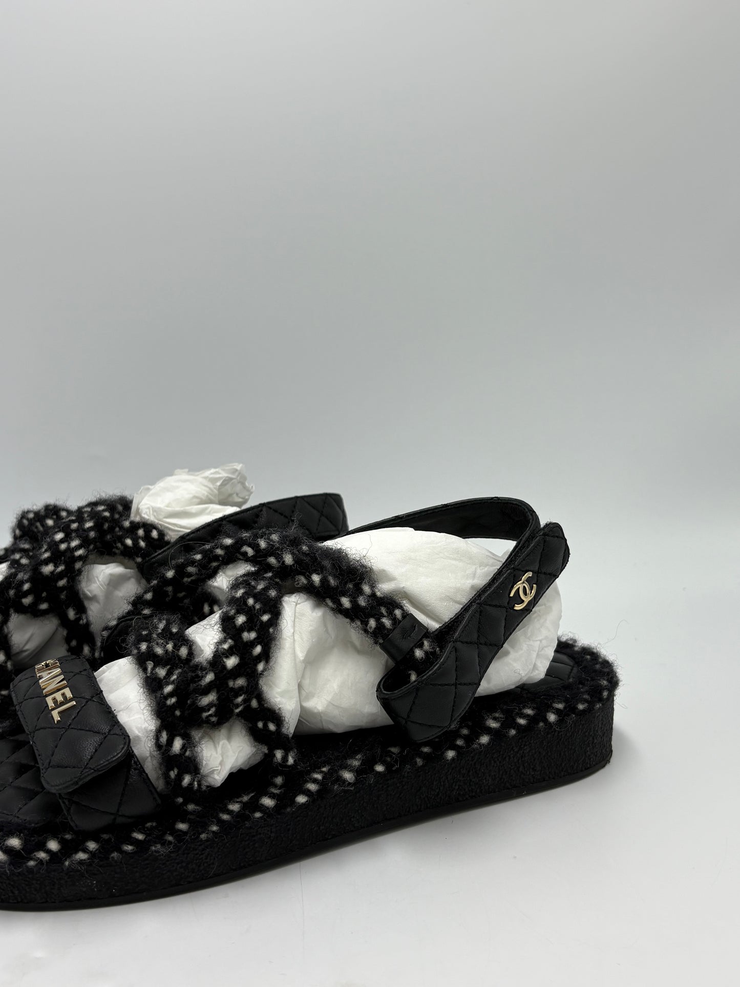 Chanel Cord Lambskin Logo Luxury Sandals, Size: 9 / 39