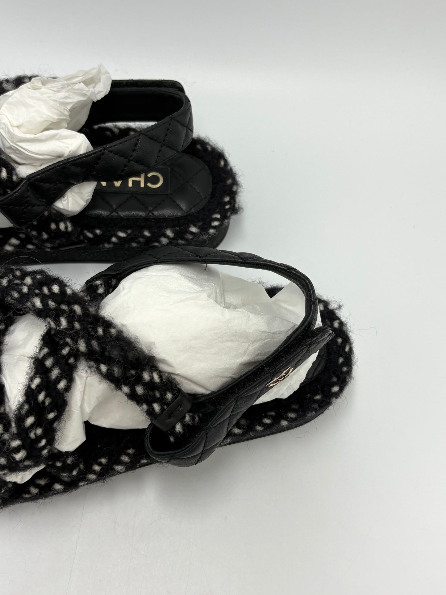 Chanel Cord Lambskin Logo Luxury Sandals, Size: 9 / 39