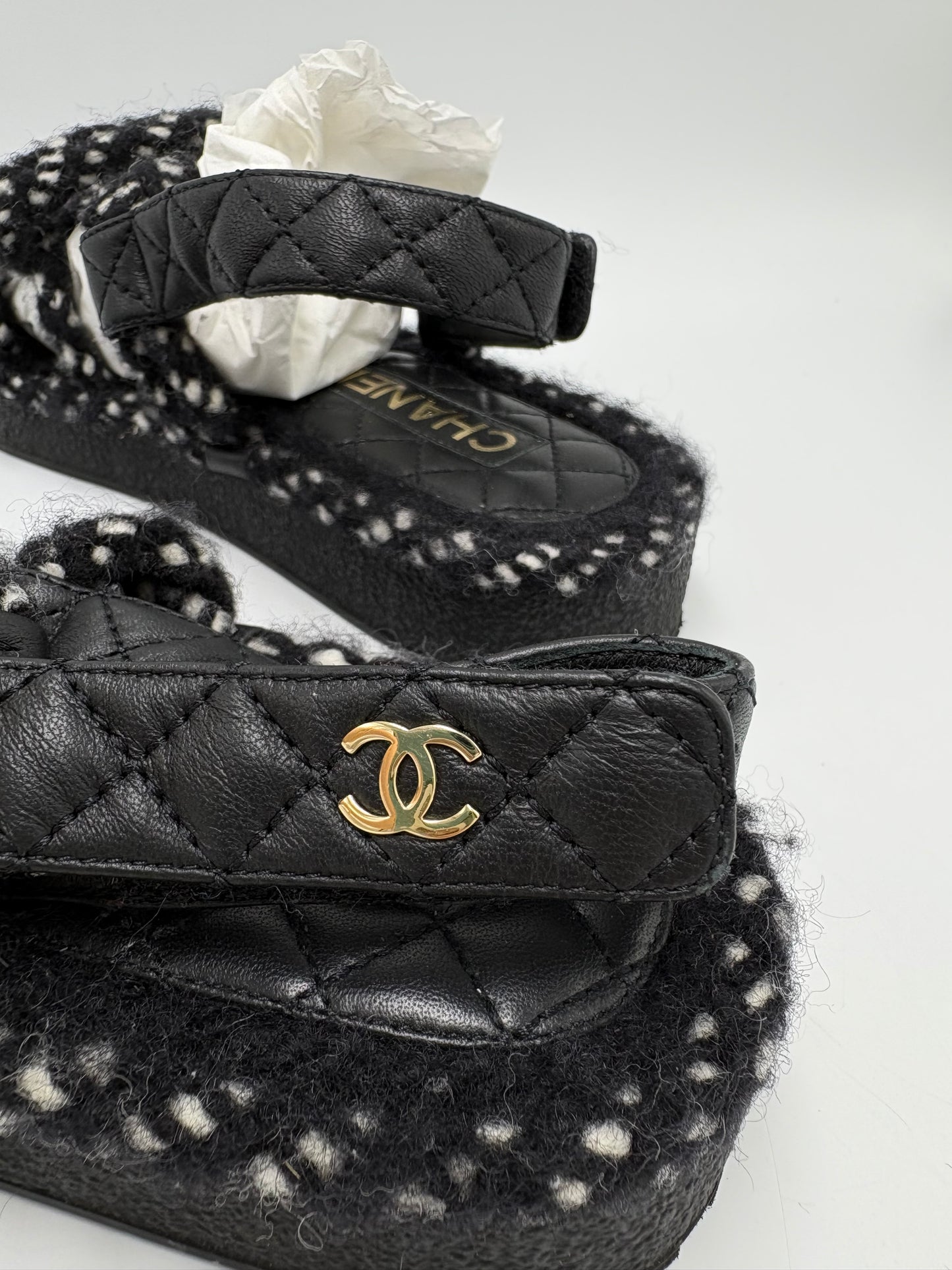 Chanel Cord Lambskin Logo Luxury Sandals, Size: 9 / 39