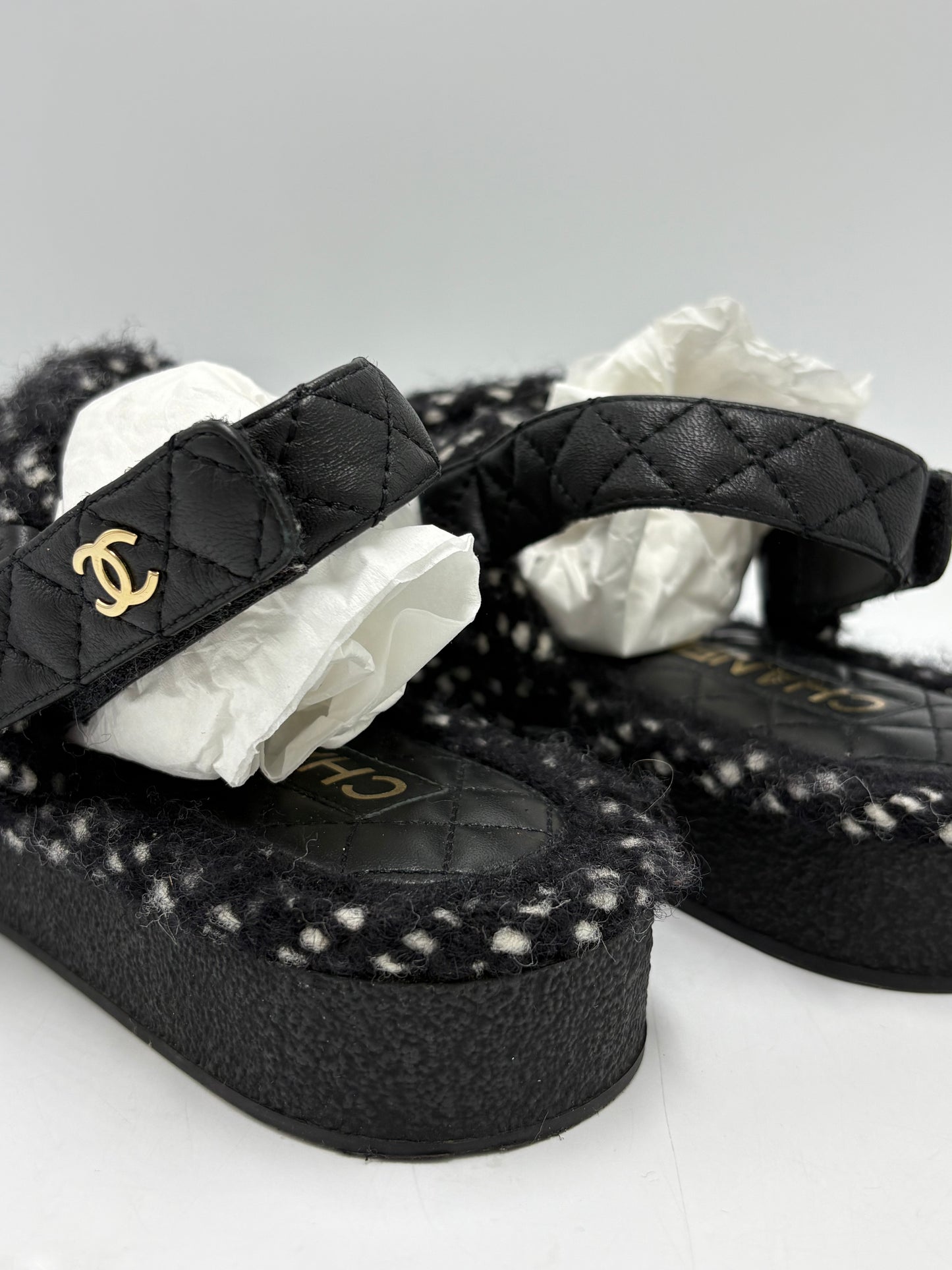 Chanel Cord Lambskin Logo Luxury Sandals, Size: 9 / 39