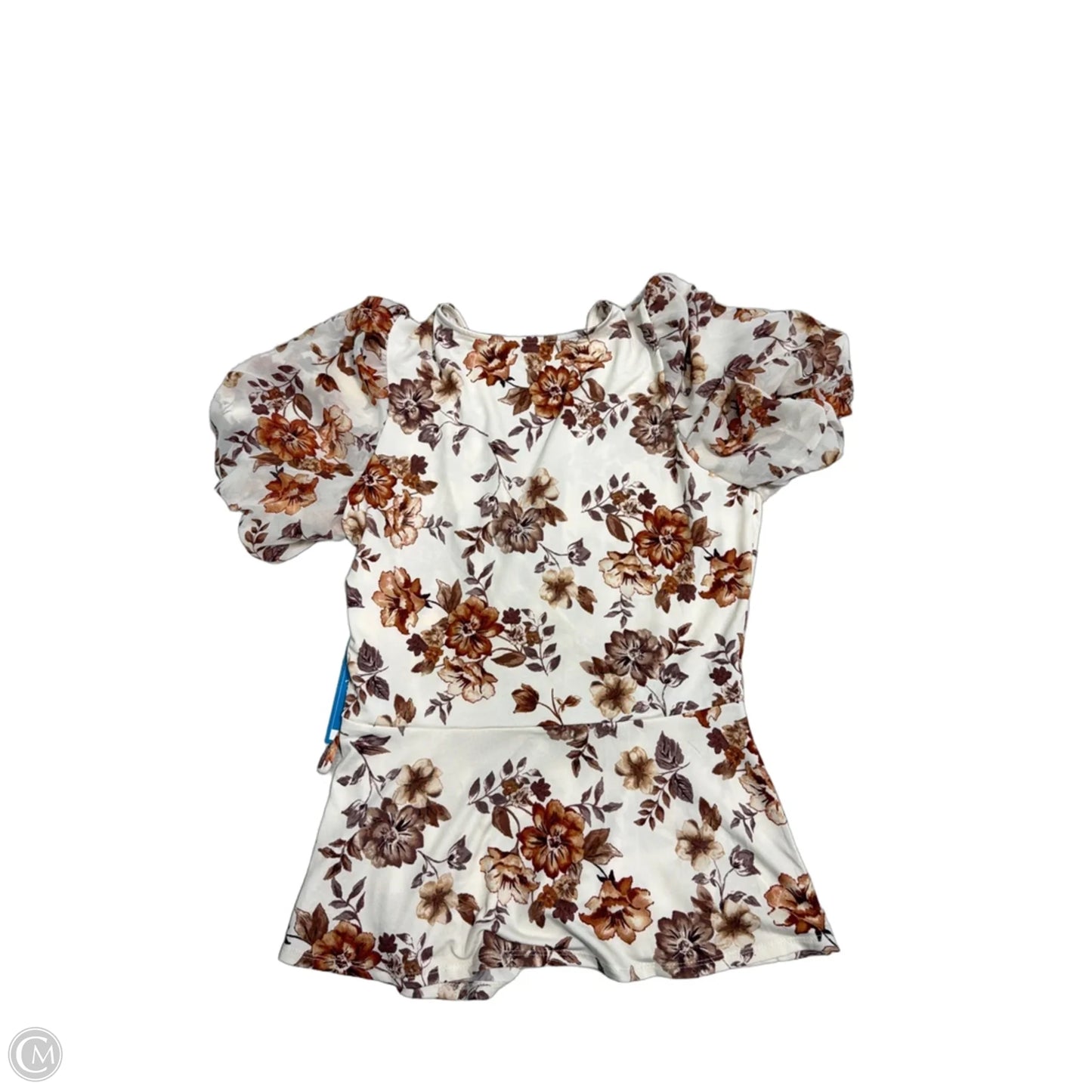 New! Top Short Sleeve By Perseption Concept In Brown & Cream, Size: M