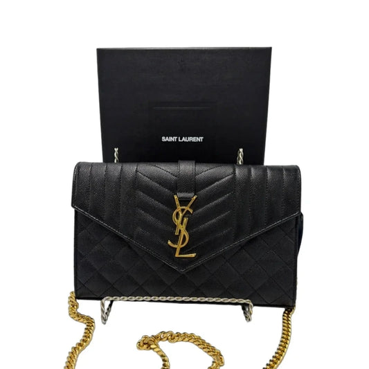 Yves Saint Laurent YSL Envelope Triquilt Luxury Handbag in Black