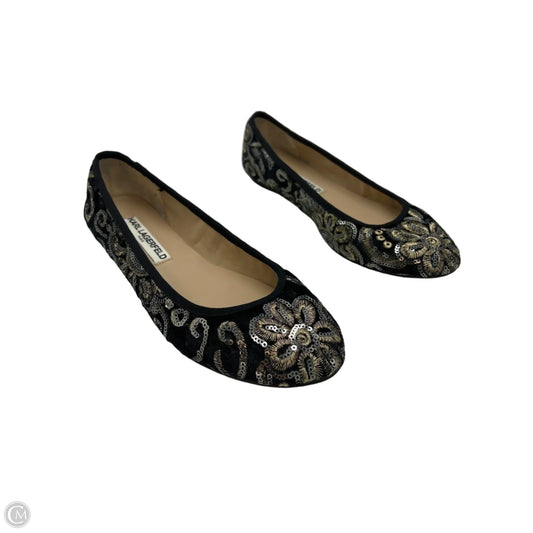 Karl Lagerfeld Designer Ballet Flats in Black & Gold, Size 7.5