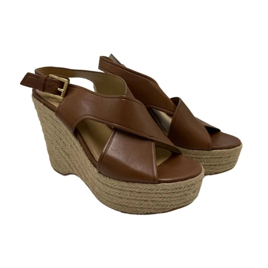 Michael Kors Espadrille Wedge Designer Shoes In Brown, Size: 8.5