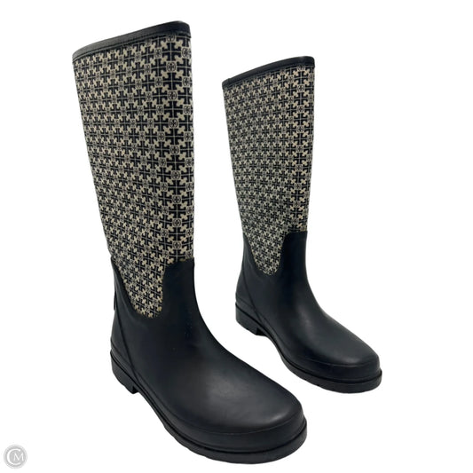 Tory Burch T Monogram Foul Weather Designer Tall Rain Boots, Size 10
