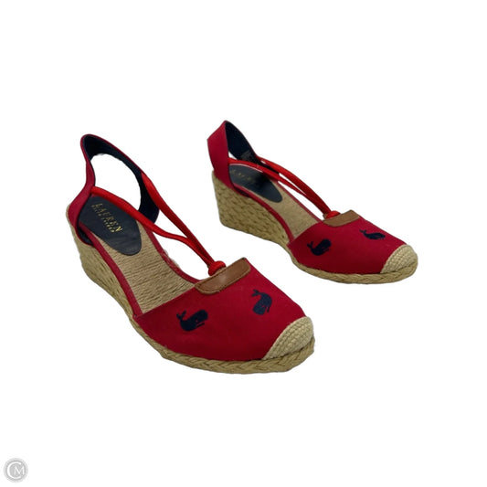 Lauren Ralph Lauren Wedge Sandals in Red, Size 9.5