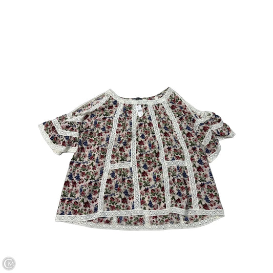 New! Blue Tassel Short Sleeve Top in Floral Print, Size M