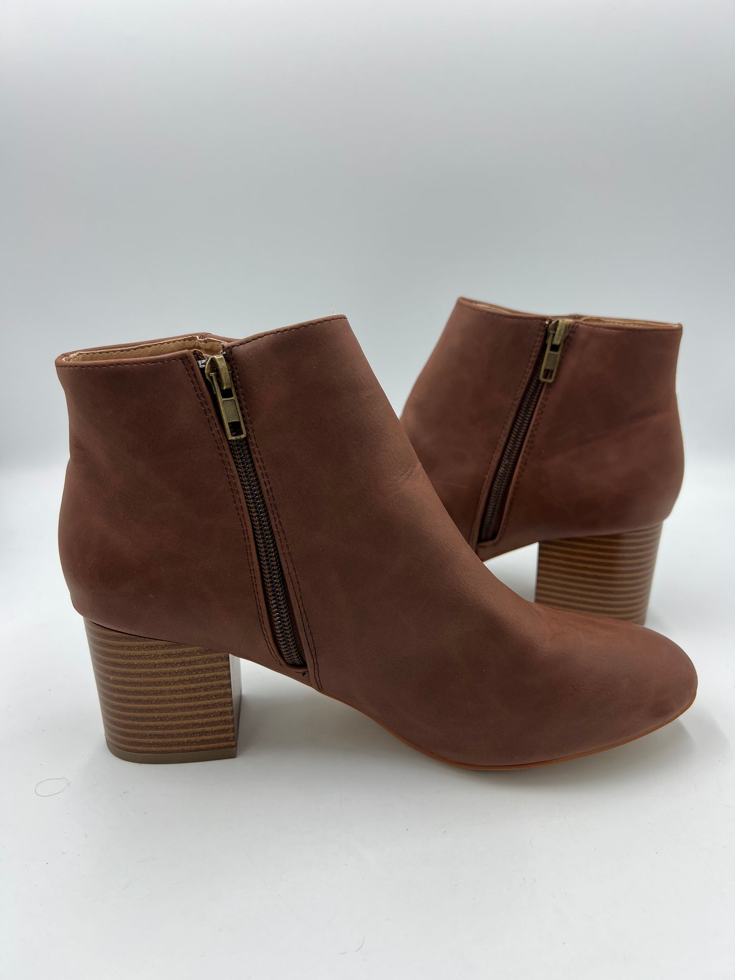 Boots Ankle Heels By Loft In Brown, Size: 9.5