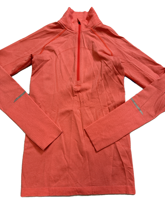 Athletic Top Long Sleeve Collar By Lululemon In Orange, Size: S