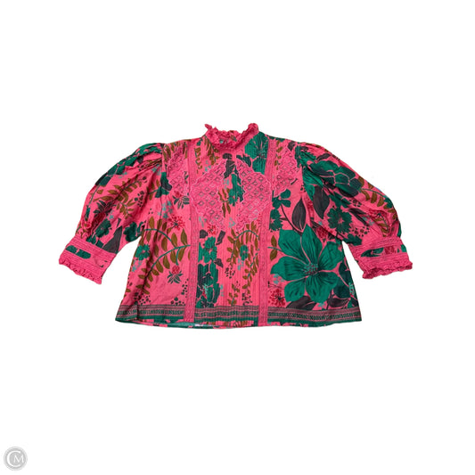 Top 3/4 Sleeve By Farm Rio In Green & Pink, Size: L