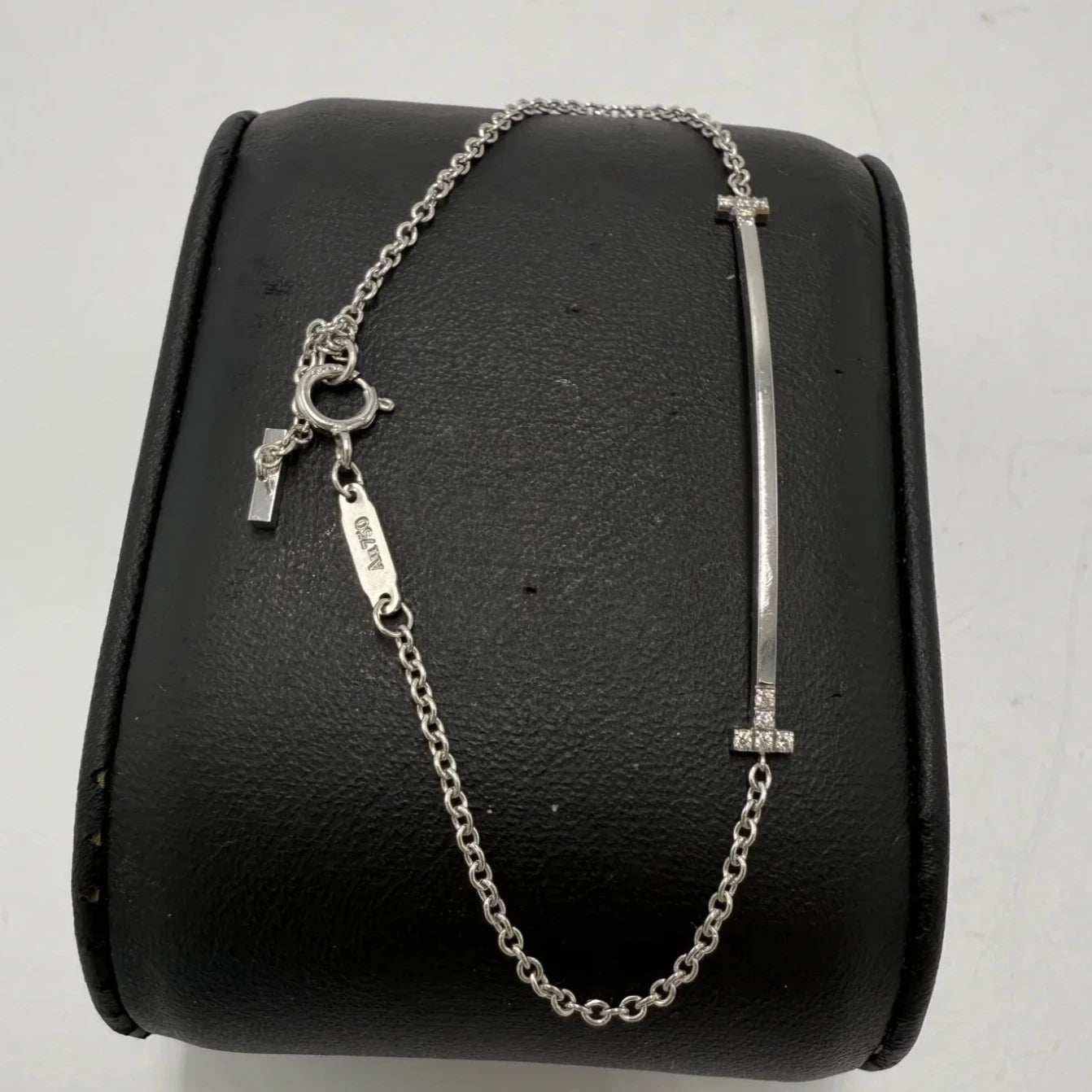 Tiffany & Company 18K T Smile w/ Diamonds Luxury Bracelet, Size:  6.25”