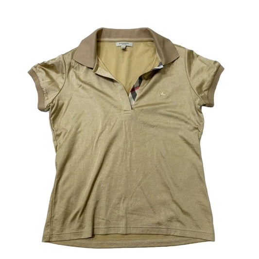 Top Short Sleeve Luxury Designer By Burberry In Gold, Size: M