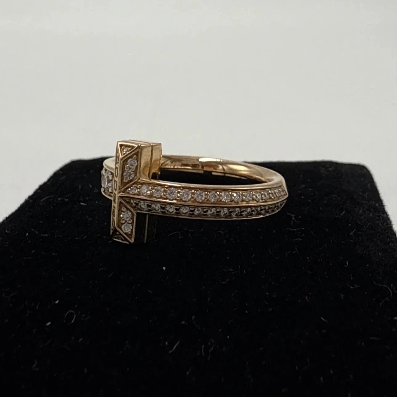 Tiffany & Company T1 Pave Narrow 18K Rose Gold Luxury Ring, Size: 6.5