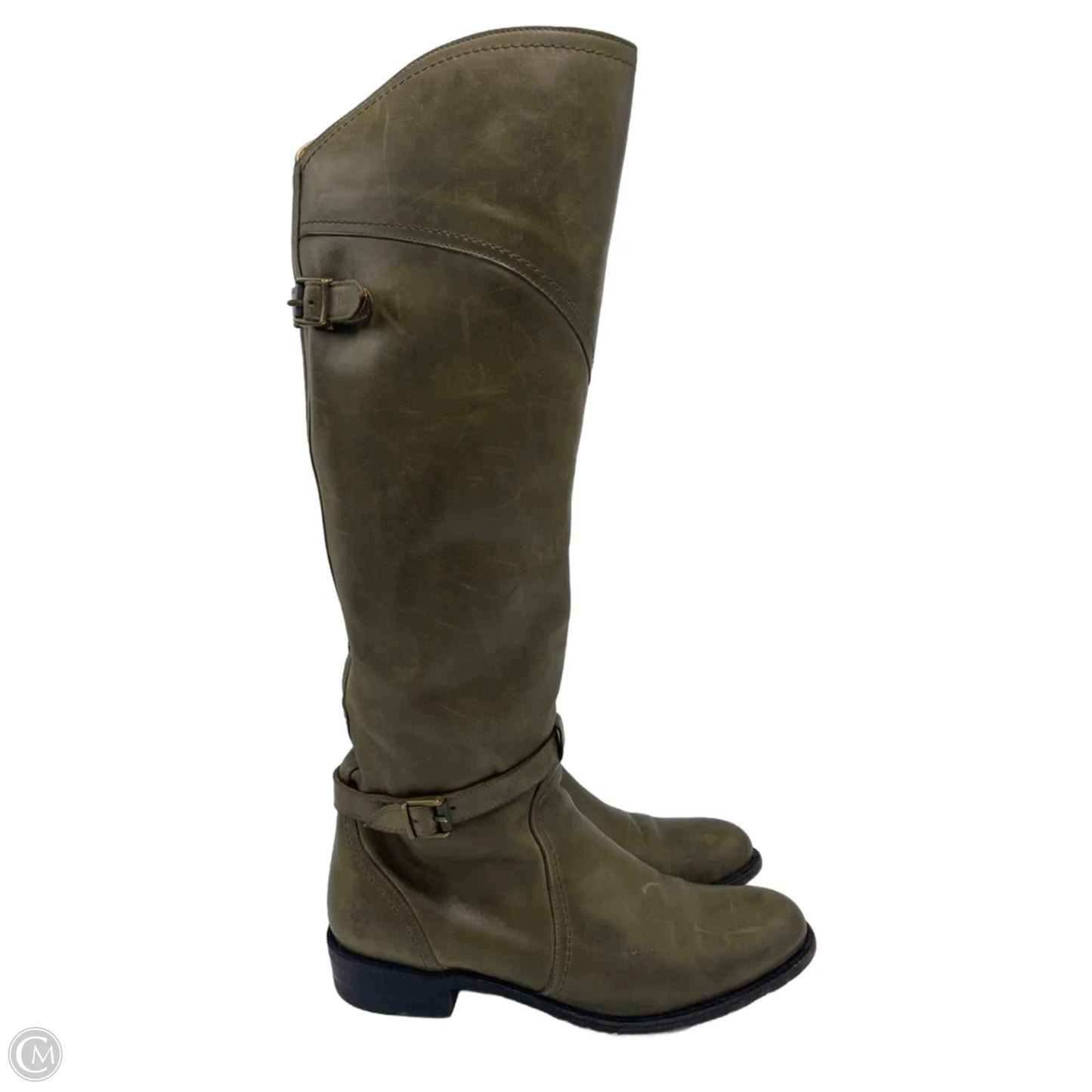 Frye Dorado Riding Designer Boots In Olive Green, Size: 8