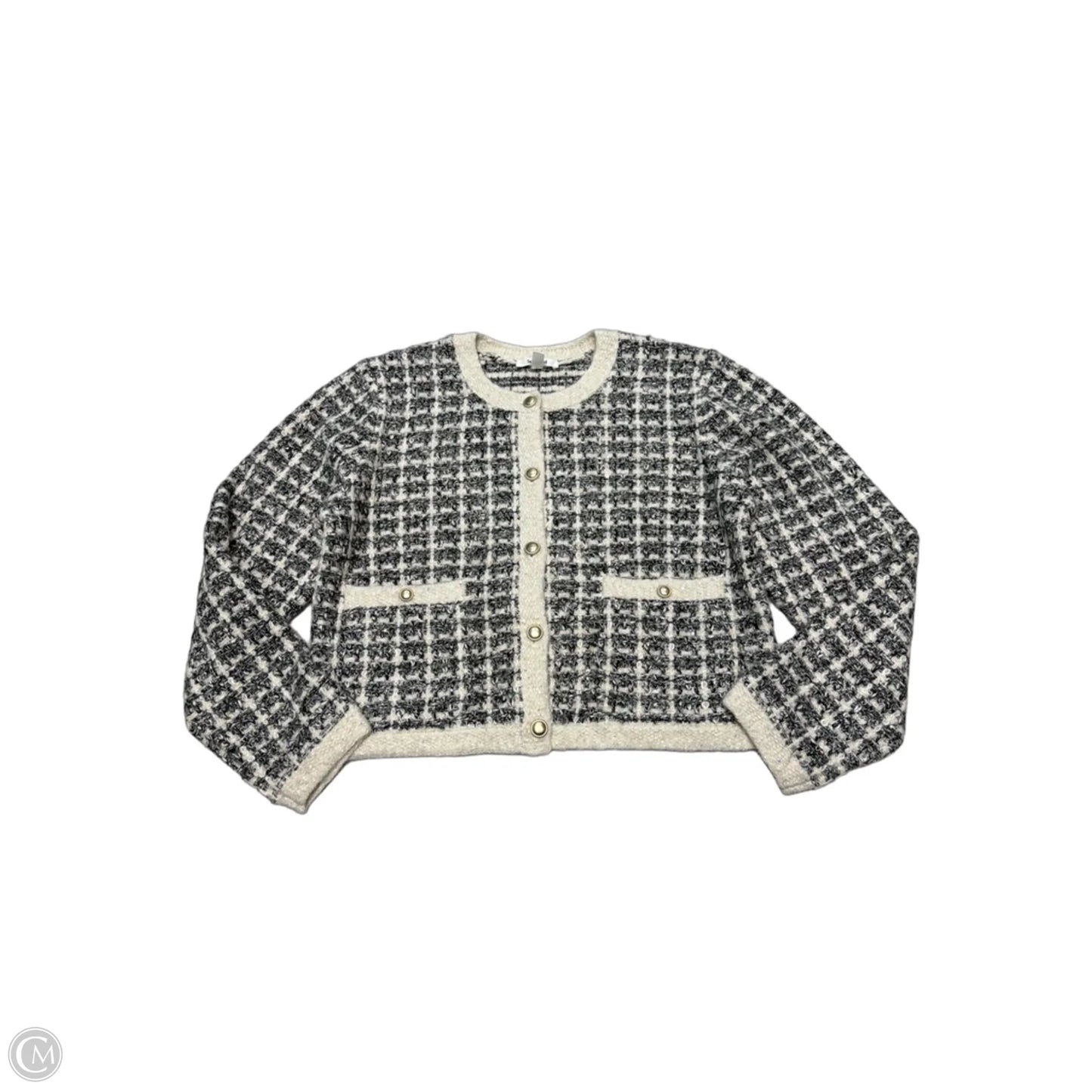Sweater Cardigan By Splendid In Grey & White, Size: S
