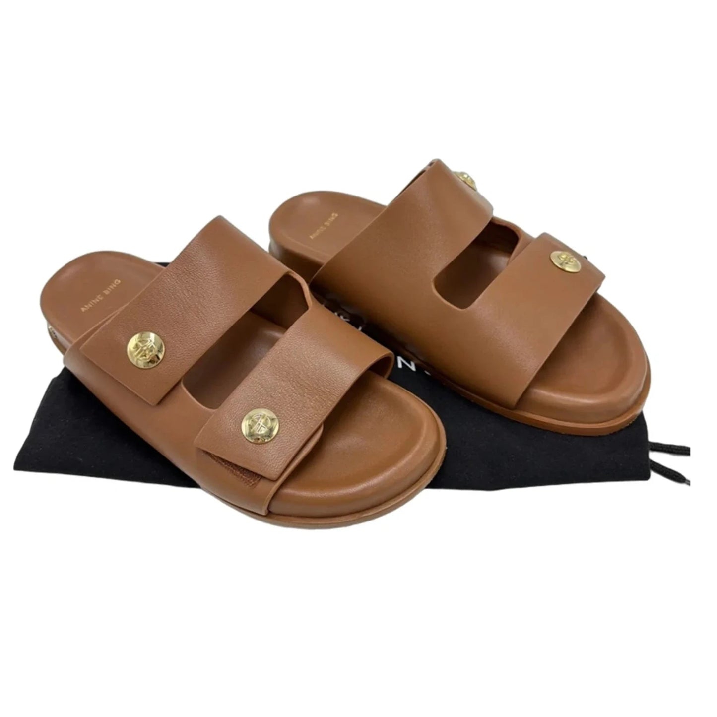 Anine Bing Ella Designer Slide Sandals In Brown, Size: 7.5 (38)