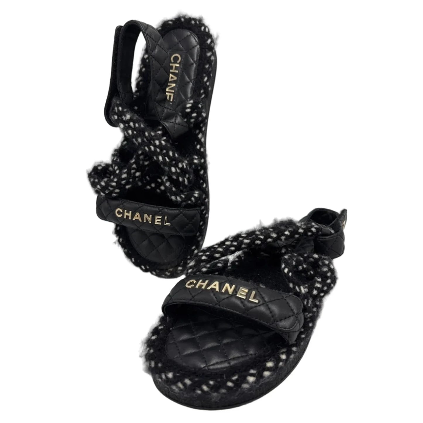 Chanel Cord Lambskin Logo Luxury Sandals, Size: 9 / 39