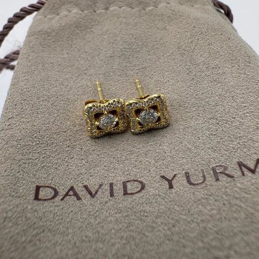 David Yurman Venetian Quatrafoil 18K Diamond Luxury Earrings