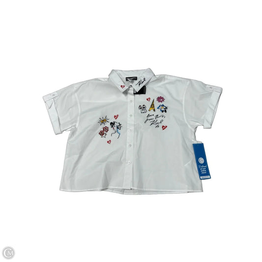 New! Karl Lagerfeld Embroidered Designer Short-Sleeve Shirt in Multi-Colored, Size XL